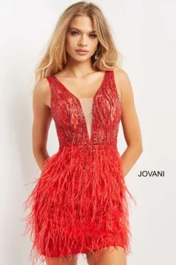 Jovani 04619 Feather Skirt Beaded Dress -Fashion Gown 04619 bi 04