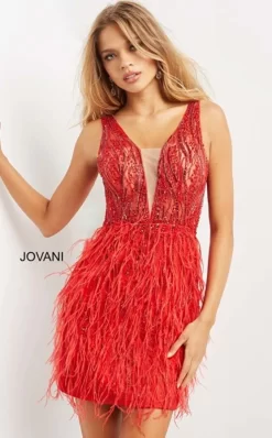 Jovani 04619 Feather Skirt Beaded Dress -Fashion Gown 04619 bi 06