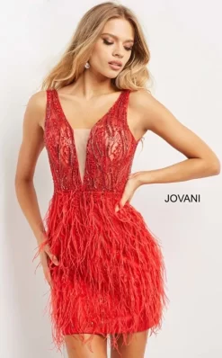 Jovani 04619 Feather Skirt Beaded Dress -Fashion Gown 04619 bi 08