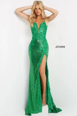 Jovani 1012 High Slit Sequin Dress -Fashion Gown 1012 green