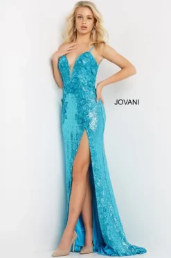 Jovani 1012 High Slit Sequin Dress -Fashion Gown 1012 turquoise