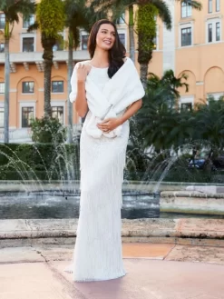 Adrianna Papell 40313 Fringe Skirt Halter Neck Bridal Dress -Fashion Gown adrianna papell 40313 fringe skirt halter neck bridal dress 05.889