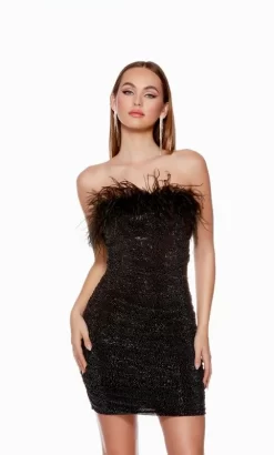 Alyce Paris 4728 Feather Neckline Strapless Dress