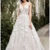 Andrea And Leo A1042W Plunging Neck Floral Appliques Wedding Gown