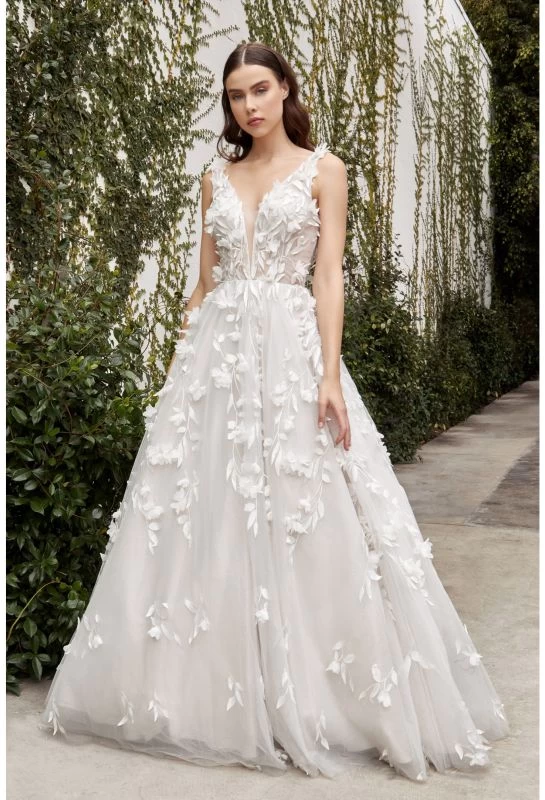 Andrea And Leo A1042W Plunging Neck Floral Appliques Wedding Gown 1 Andrea And Leo A1042W Plunging Neck Floral Appliques Wedding Gown