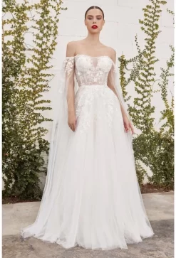 Andrea And Leo A1080W Isabel Cape Sleeves Off The Shoulder Bridal Gown