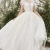 Andrea And Leo A1082W Tulip Sleeves Glitter Wedding Dress