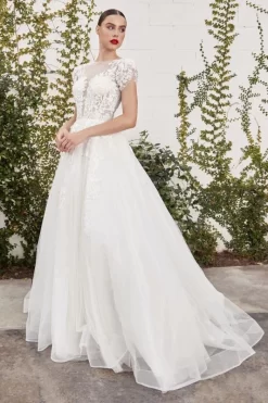 Andrea And Leo A1082W Tulip Sleeves Glitter Wedding Dress -Fashion Gown andrea and leo a1082w tulip sleeves glitter wedding dress 03.992