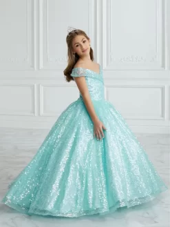 Tiffany Princess 13679 Portrait Neckline Sequin Mini Pageant Gown