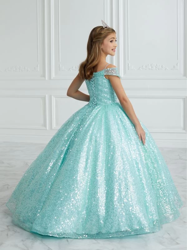 Tiffany Princess 13679 Portrait Neckline Sequin Mini Pageant Gown 2 Tiffany Princess 13679 Portrait Neckline Sequin Mini Pageant Gown - Image 2