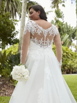 Christina Wu 29396 Sheer Sleeve Illusion Back Plus Size Wedding Dress -Fashion Gown christina wu 29396 sheer sleeve illusion back plus size wedding dress 04.925