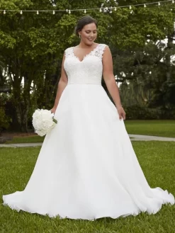 Christina Wu 29407 Button Back V-Neck Plus Size Wedding Dress