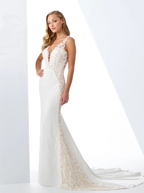 Enchanting By Mon Cheri 119125 Plunging Neck Casual Bridal Gown 1 Enchanting By Mon Cheri 119125 Plunging Neck Casual Bridal Gown