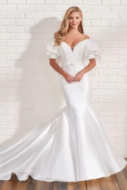 Enchanting By Mon Cheri 122185 Puff Sleeve Button Back Wedding Dress -Fashion Gown enchanting by mon cheri 122185 puff sleeve button back wedding dress 02.930