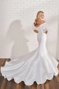 Enchanting By Mon Cheri 122185 Puff Sleeve Button Back Wedding Dress -Fashion Gown enchanting by mon cheri 122185 puff sleeve button back wedding dress 03.930