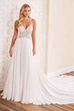 Enchanting By Mon Cheri 221156 Lace Bodice Long Train Wedding Gown -Fashion Gown enchanting by mon cheri 221156 lace bodice long train wedding gown 05.881
