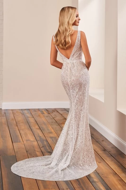 Enchanting By Mon Cheri 221159 High Slit Plunging Neck Bridal Dress 3 Enchanting By Mon Cheri 221159 High Slit Plunging Neck Bridal Dress - Image 3
