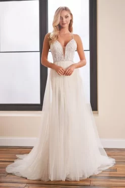 Enchanting By Mon Cheri 221161 Lace Bodice Cross Back Bridal Gown