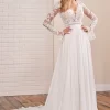 Enchanting By Mon Cheri 221165 Lace-Up Back Long Sleeve Wedding Dress