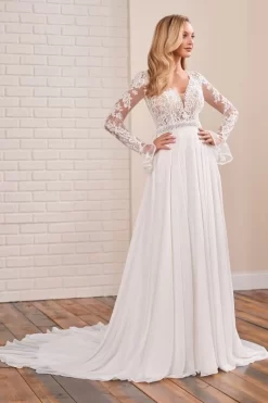 Enchanting By Mon Cheri 221165 Lace-Up Back Long Sleeve Wedding Dress