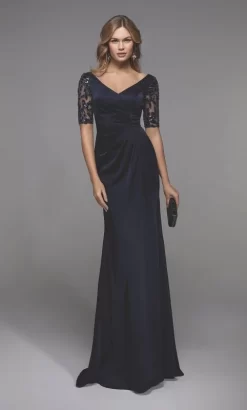 Alyce Paris 27498 Illusion Sleeves Portrait Neckline Dress