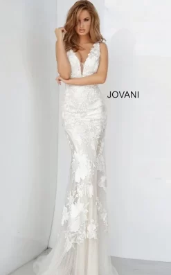 Jovani 02444 Plunging Neckline Floral Dress -Fashion Gown jovani 02444 dress 07.731
