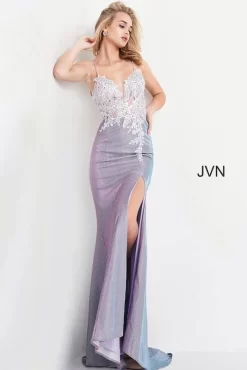 Jovani JVN06454 Waterfall Back High Slit Dress