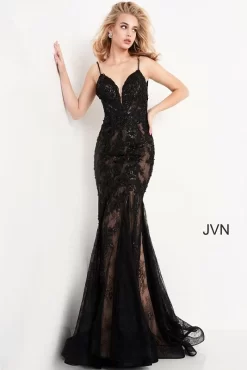 Jovani JVN06475 Open Back Embroidered Dress