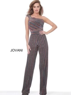 Jovani M03528 One Shoulder Glitter Jumpsuit