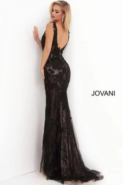 Jovani 02444 Plunging Neckline Floral Dress -Fashion Gown jovme s20 02444 bi 10 1