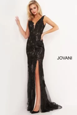 Jovani 02444 Plunging Neckline Floral Dress -Fashion Gown jovme s20 02444 bi 11 1