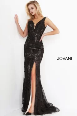 Jovani 02444 Plunging Neckline Floral Dress -Fashion Gown jovme s20 02444 bi 12 1