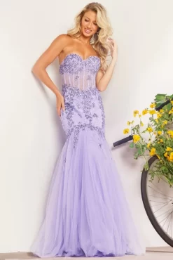 Jovani 37249 Sheer Corset Strapless Sweetheart Dress