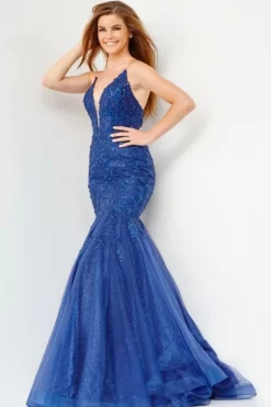 Jovani JVN07398 Plunging Neck Trumpet-Style Dress -Fashion Gown jovpm s22 jvn07398 bi 07