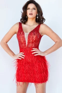 Jovani 04619 Feather Skirt Beaded Dress -Fashion Gown jovsc s21 04619 bi 09