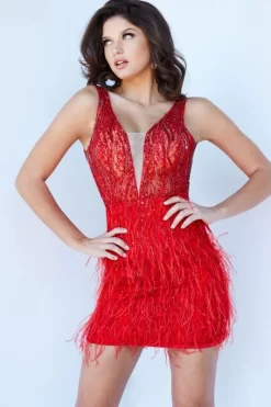Jovani 04619 Feather Skirt Beaded Dress -Fashion Gown jovsc s21 04619 bi 12