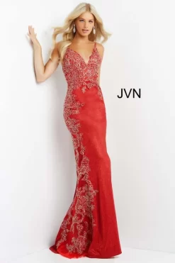 Jovani JVN2205 Embroidered Glitter Dress -Fashion Gown jvn2205 red white