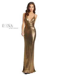 Ieena For Mac Duggal 26408i Plunging Neckline Metallic Dress