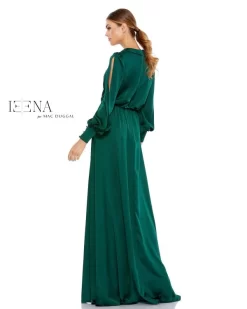 Ieena For Mac Duggal 49146i Bishop Sleeve High Slit Dress -Fashion Gown mac duggal 49146i dress 02.876
