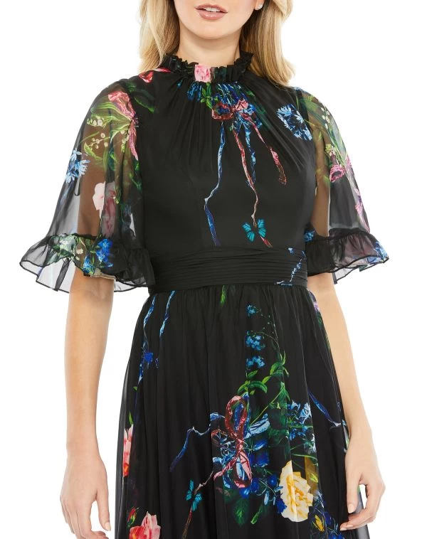 Mac Duggal 68230 Ruffle Neck Floral Print Dress 2 Mac Duggal 68230 Ruffle Neck Floral Print Dress - Image 2