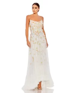 Mac Duggal 9163 Floral Appliques Lace-Up Dress