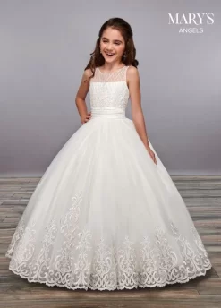Marys Angel MB9055 Illusion Neck Embroidered Bodice Flower Girl Dress
