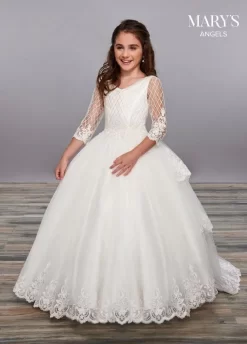 Marys Angel MB9056 Tiered Back Illusion Sleeve Flower Girl Dress