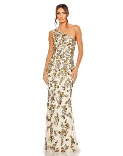 Mac Duggal 5955 Floral Beadwork One Shoulder Dress