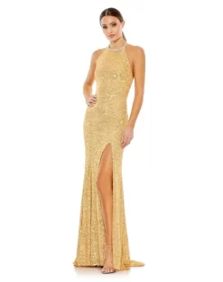 Ieena For Mac Duggal 26943 Halter Neck Sequin Dress -Fashion Gown mdgpm s22 26943 07