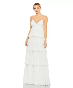 Ieena For Mac Duggal 49083i Tiered Skirt Ribbed Dress -Fashion Gown mdgpm s21 49083i bi 04