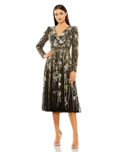 Mac Duggal 5415 Floral Beadwork Long Sleeve Dress -Fashion Gown mdsc f21 5415 04