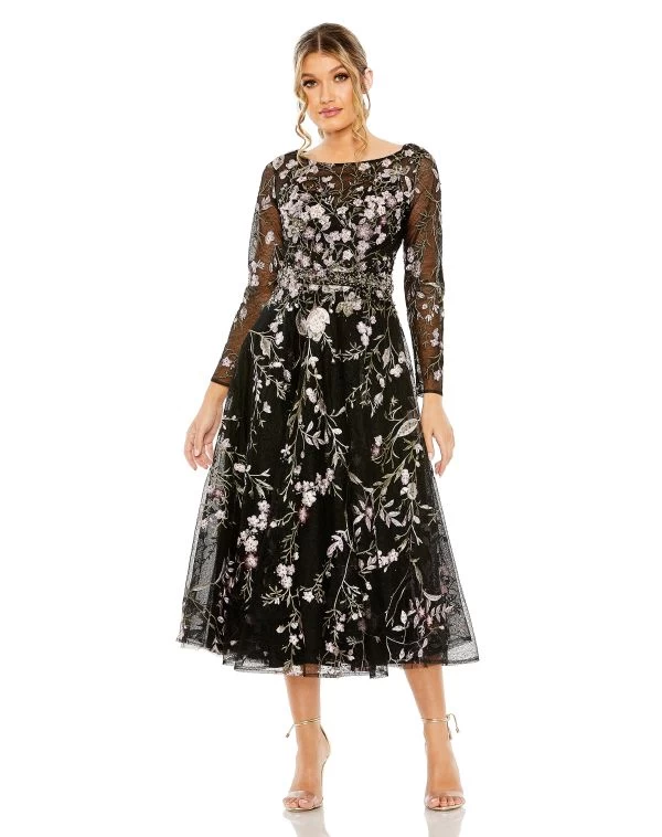 Mac Duggal 20476 Floral Embroidered Long Sleeve Dress