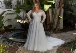 Mori Lee 3397 Leandra Lace Train Strapless Plus Size Bridal Dress