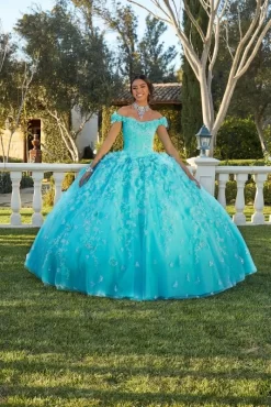Mori Lee 89425 3D Flowers Off The Shoulder Quince Gown